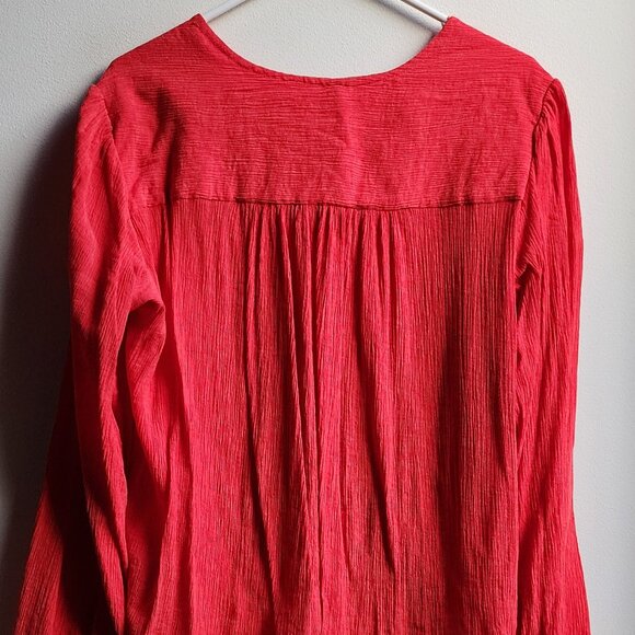 Free People Bright Red/Orange V-Neck Crossover Blouse Size Medium - Picture 15 of 16